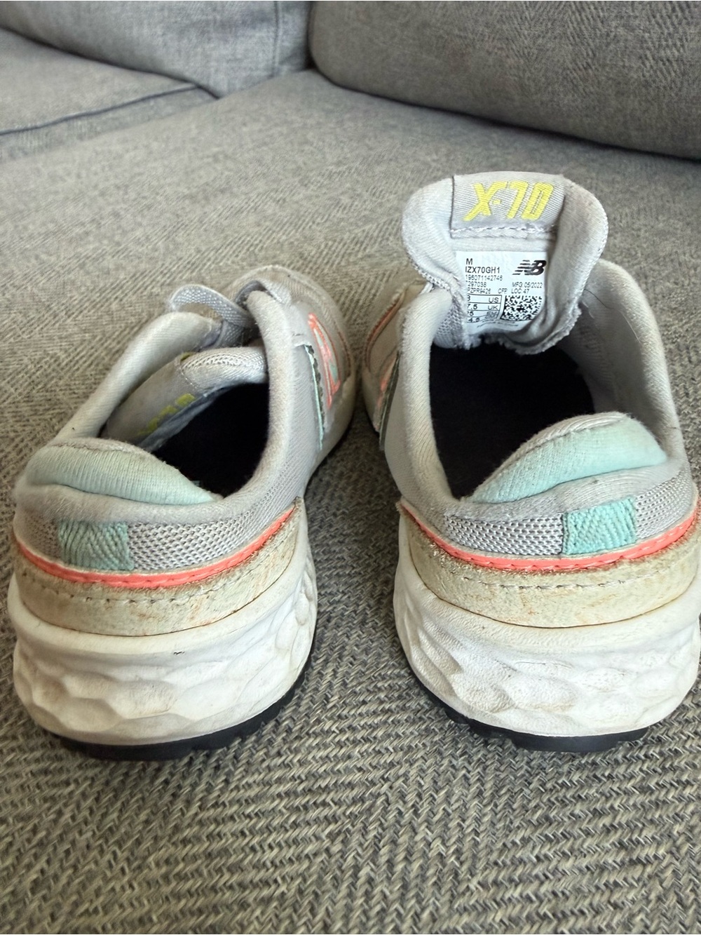 New Balance Kids Gray Sneakers with Coral & Mint Accents - Picture 4 of 5